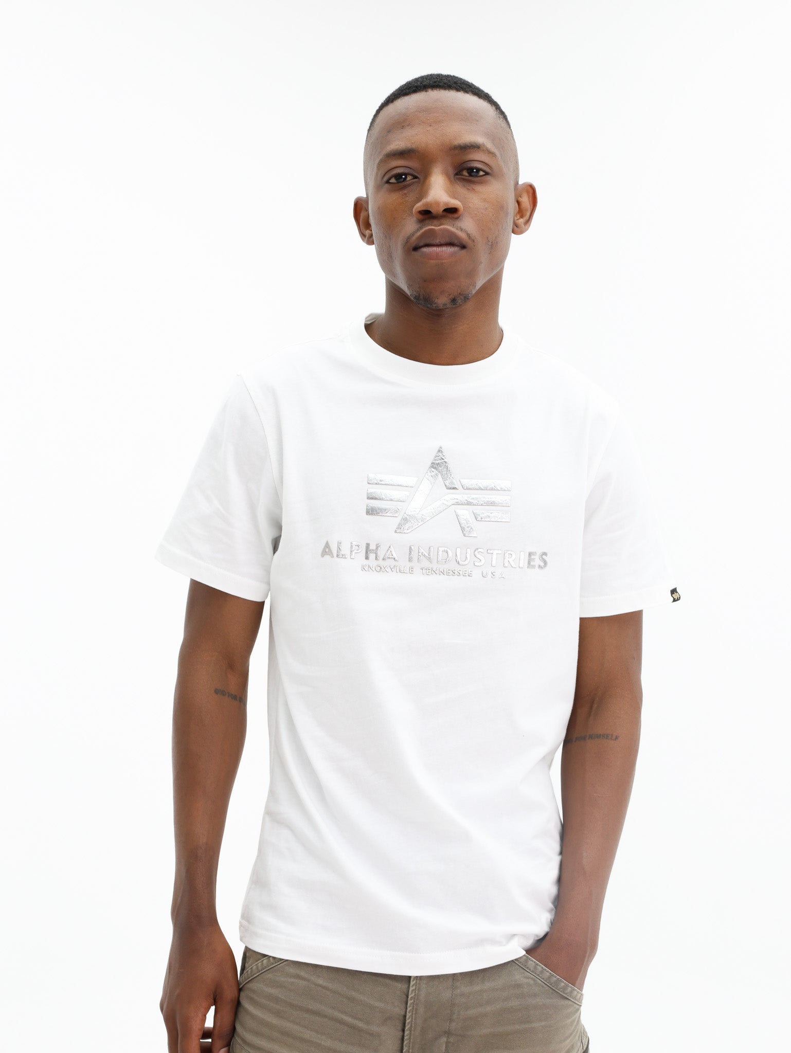 Alpha T-Shirt Metallic Logo White